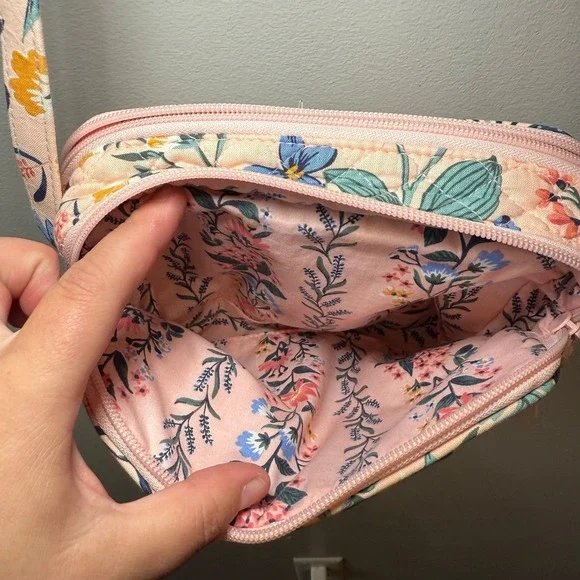 Vera Bradley Quilted Floral Crossbody Bag Peach Multi Double Zip Small Purse - Picture 7 of 11